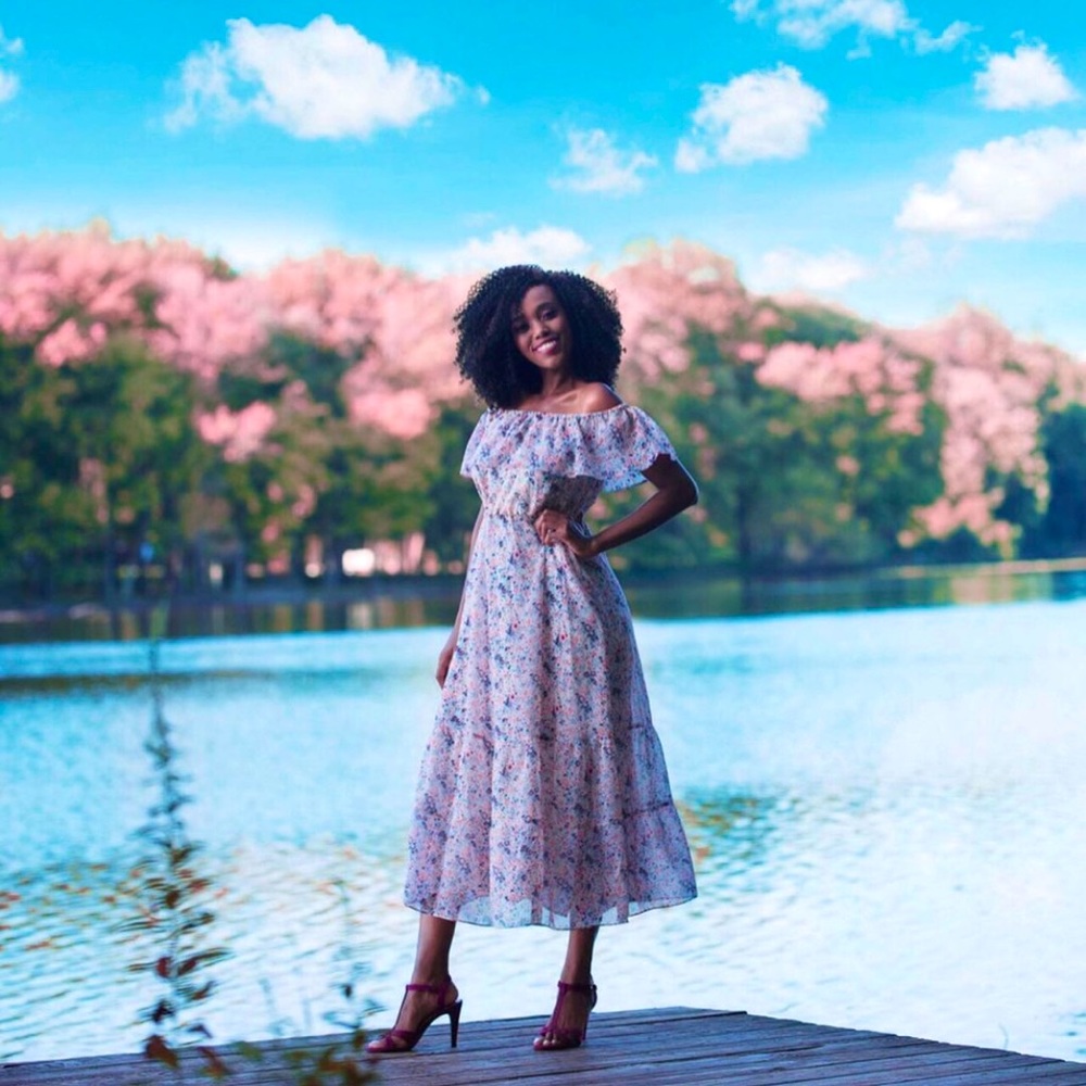 Pink floral maxi dress